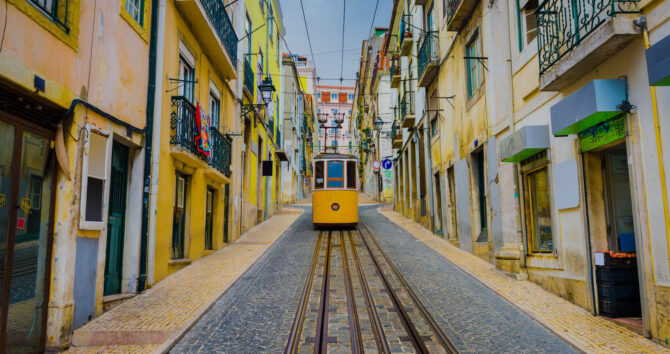 Tram in Lisbon, Portugal.